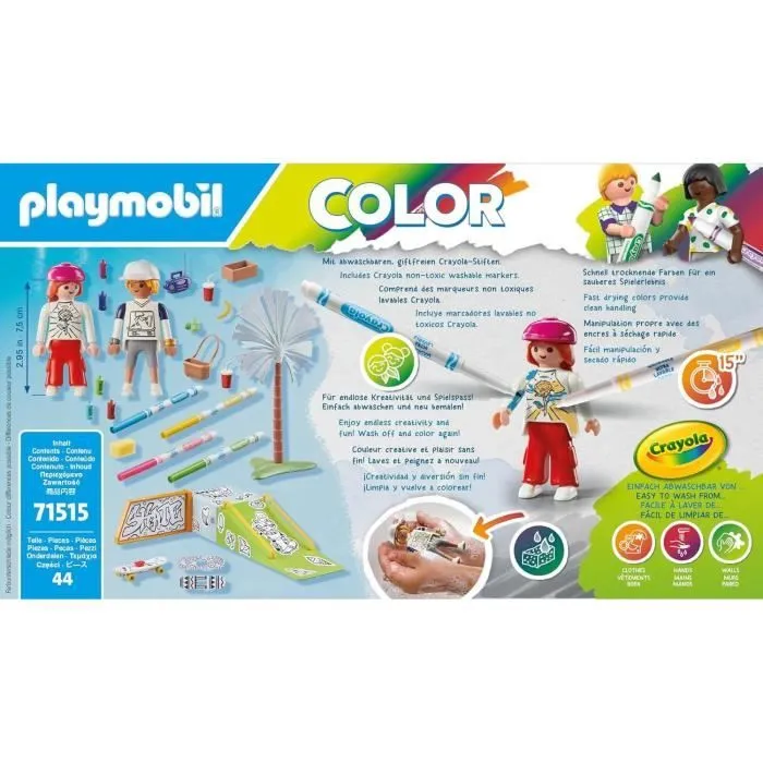 PLAYMOBIL 71515 Skateurs avec rampe, Color, 44 pièces, avec crayons Crayola, Dès 6 ans-6