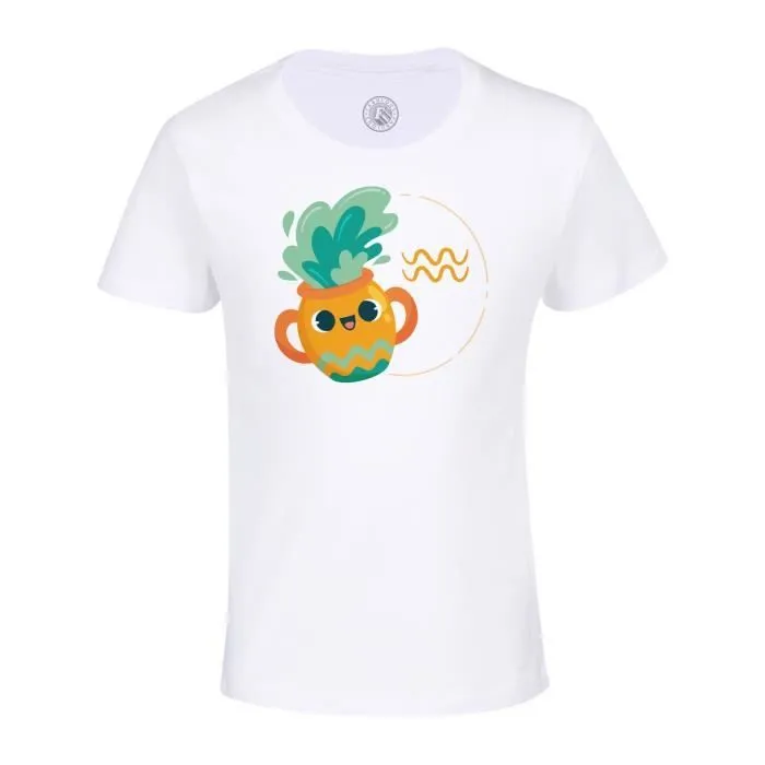 T-shirt Enfant Blanc Verseau Signe astrologie Zodiaque Dessin Symbole Illustration-0
