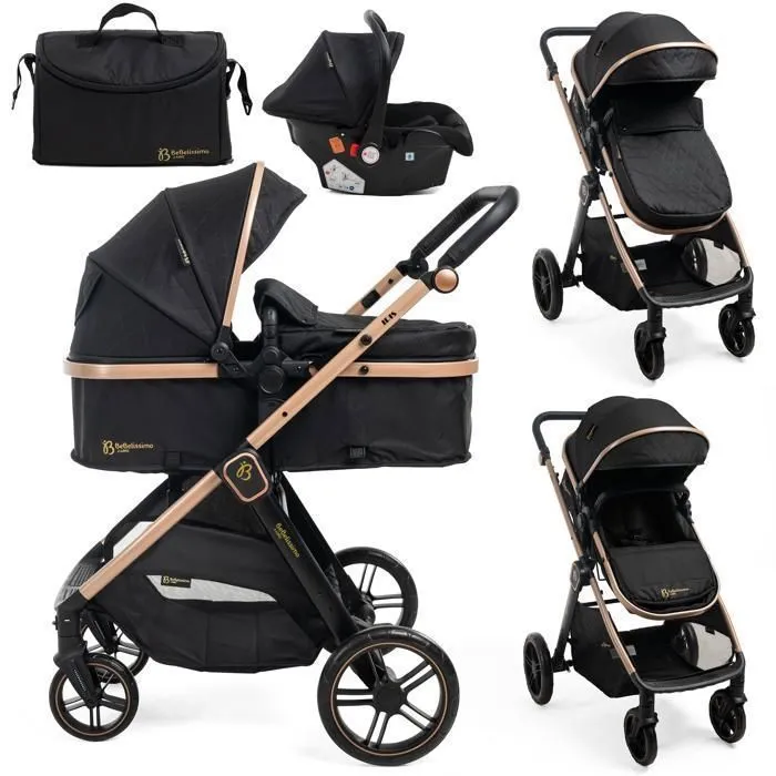 BEBELISSIMO - Poussette combinée trio 3 en 1 - siège auto 0+ IRIS – nacelle – dès la naissance – jusqu’à 22kg  - noir-0