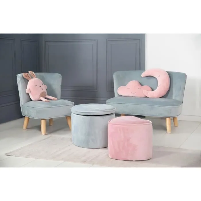 ROBA Fauteuil Enfant en Velours Lil Sofa - Style Scandinave - Pieds en Bois Massif - Bleu Clair-1