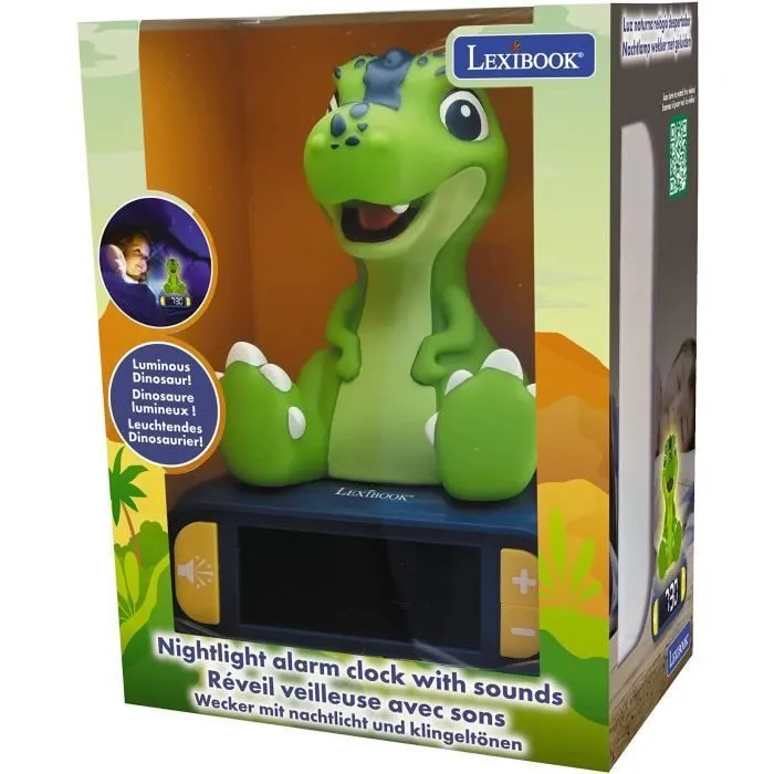 Réveil digital avec veilleuse lumineuse Dinosaure en 3D et effets sonores-2