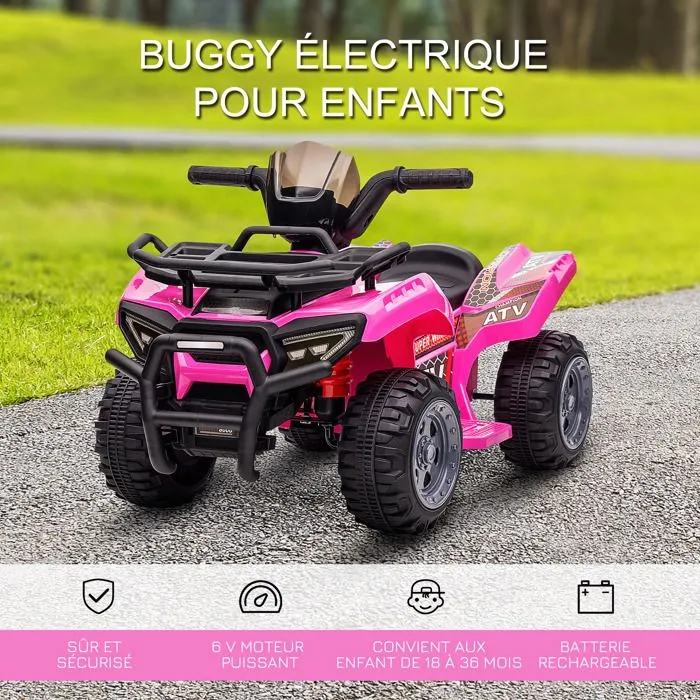 Quad buggy voiture électrique enfant - HOMCOM - quad électrique - 18-36 mois - 6 V 2 Km/h max. - rose-4
