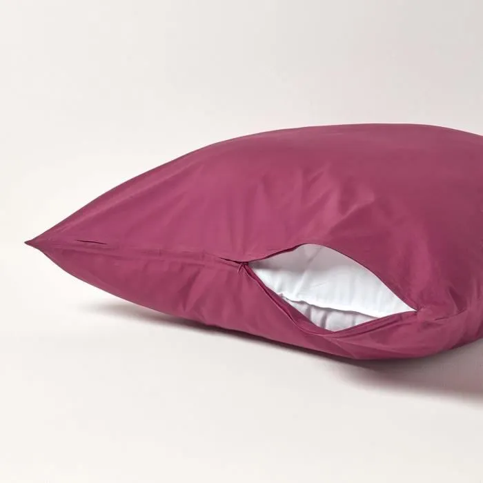 Taie d'oreiller Prune 100% coton Egyptien 200 fils 80 x 80 cm - HOMESCAPES - Carré - Uni-2