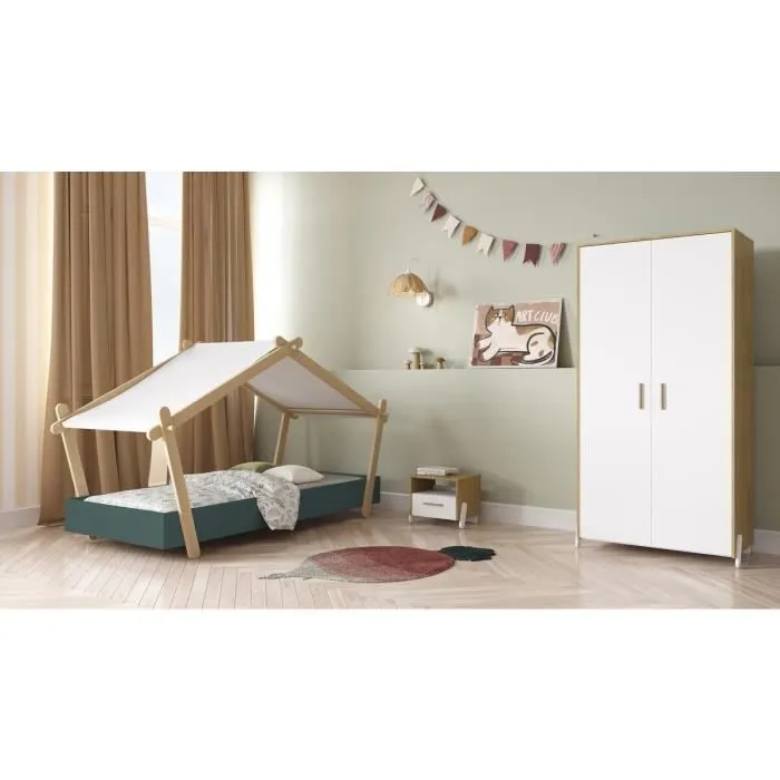 Lit cabane surélevé enfant " Lodge " - 70 x 140 cm - Vert-1