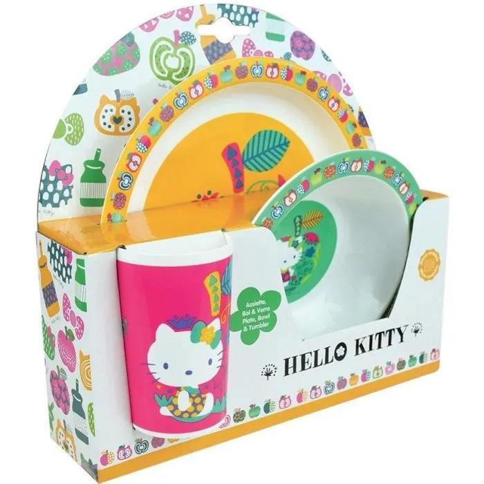 Ensemble repas pour enfant HELLO KITTY - FUN HOUSE - Assiette 22cm, bol 16cm, verre 220ml-1
