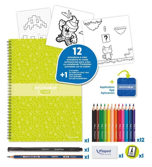 Maped Creativ - Animaker Flash Pop pour Créer 13 Animations GIF - Cahier de Coloriage + Crayons de Couleur + Feutre Fin - Dès 6 Ans-5