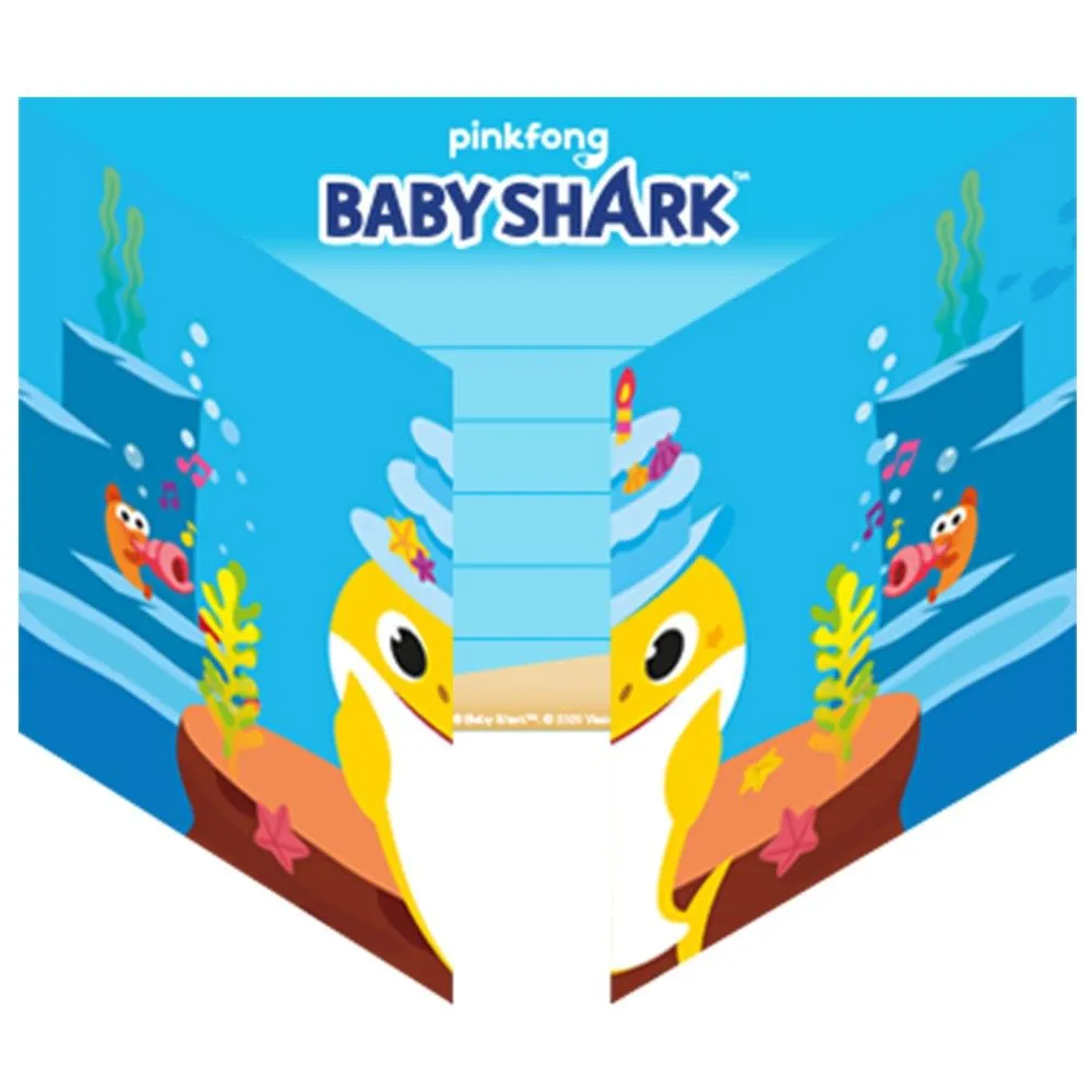Invitations - Baby Shark - Lot de 8 - Multicolore - Motif requin - Enveloppes incluses-0