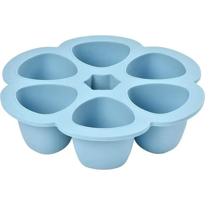 BEABA Multiportions en silicone de qualité premium, résistance thermique, couvercle hermétique, Fabriqué en Italie, 6x90 ml bleu-1