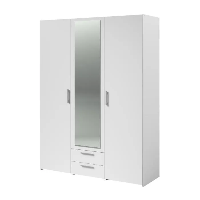 Armoire VARIA - Décor blanc - 3 portes + 2 tiroirs + miroir - L 150 x H 200 x 51 cm-2