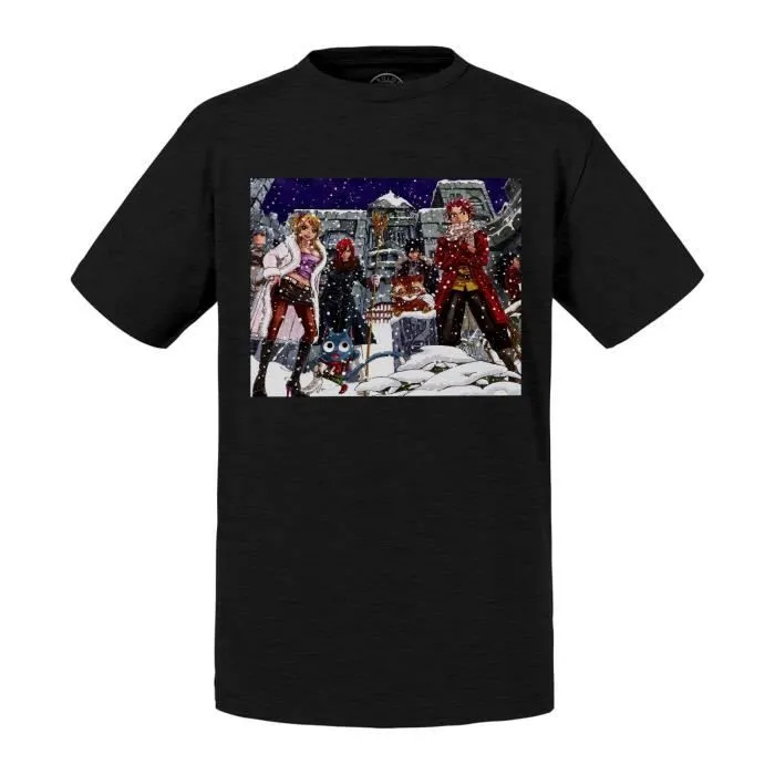 T-shirt Enfant Noir Fairy Tail Natsu Lucy Grey Erza Manga Anime Neige-0