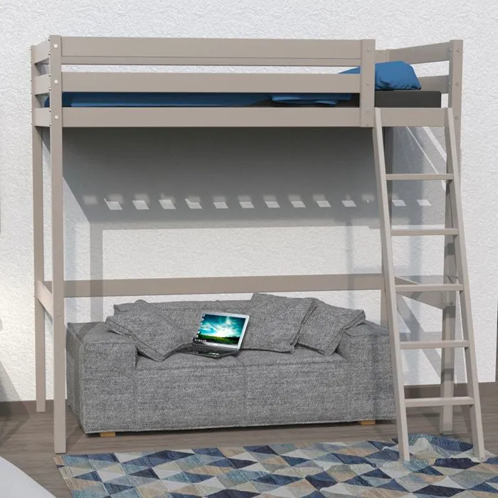 Lit mezzanine sapin 90x190cm + sommier ALTITUDE - Gris - Sans matelas-0