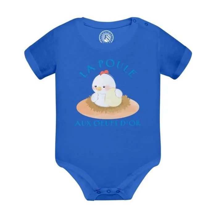 Body Bébé Manche Courte Bleu La Poule aux Oeufs d'Or Expression Enfant-0