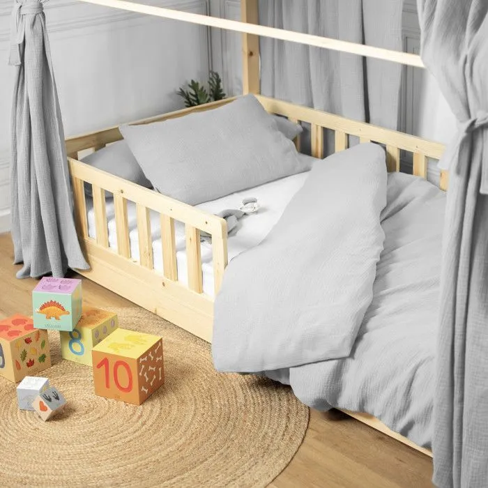 Housse en gaze de coton pour traversin plat Jeanne 160 cm Gris clair-1