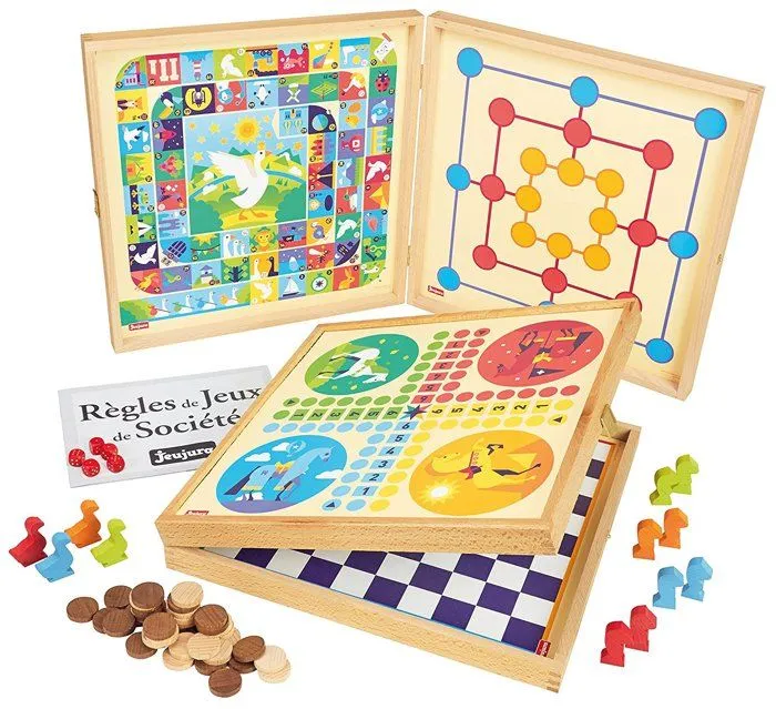 JEUJURA Coffret en bois de Jeux classiques - 50 règles - Pions bois-1