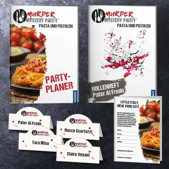 Jeu de societe - jeu de plateau Kosmos - 695095 - Franckh- Murder Mystery Party - Pasta und Pistolen: 8 Spieler-1