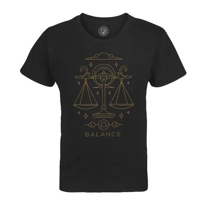 T-shirt Enfant Noir Balance Signe Astrologie Bohème Zodiaque Astres Constellation-0