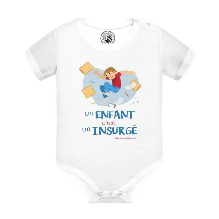 Body Bébé Manche Courte Blanc Un enfant c'est un Insurgé Citation Expression-0