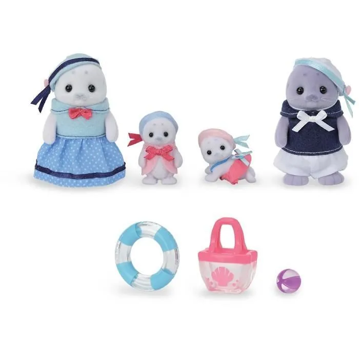Famille Articulée - SYLVANIAN FAMILIES - Famille Phoque - 4 Personnages et Accessoires de Plage-2