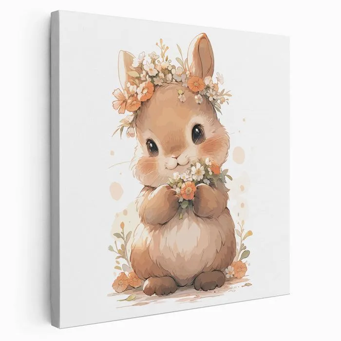 Tableau toile Enfants Carré - Lapin Fleurs 3617689718934 - 20x20 cm-0