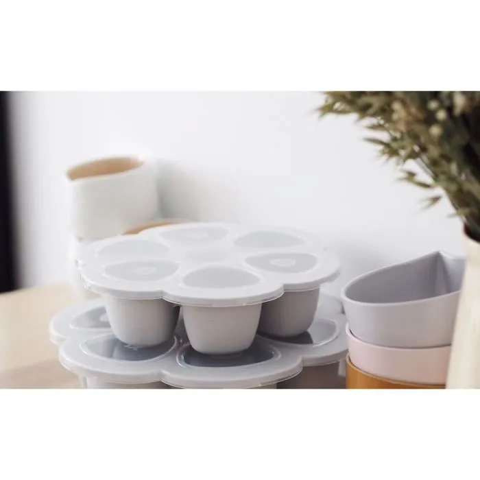 BEABA Multiportions en silicone de qualité premium, résistance thermique, couvercle hermétique, Fabriqué en Italie, 6x150 ml, gris-3