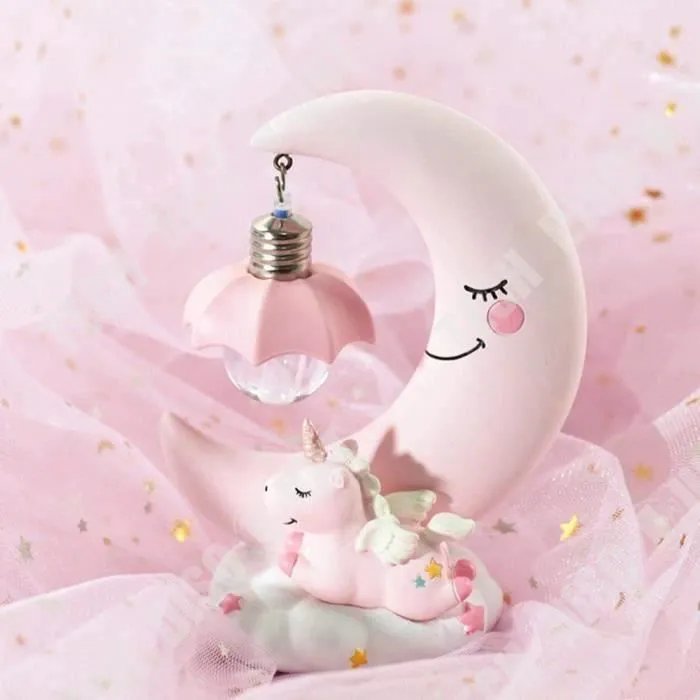 TD® LED Veilleuse en résine lune licorne-Dessin Animé Bébé-Lampe de Chevet pour enfants -veilleuse lampe pour chambre bébé-0