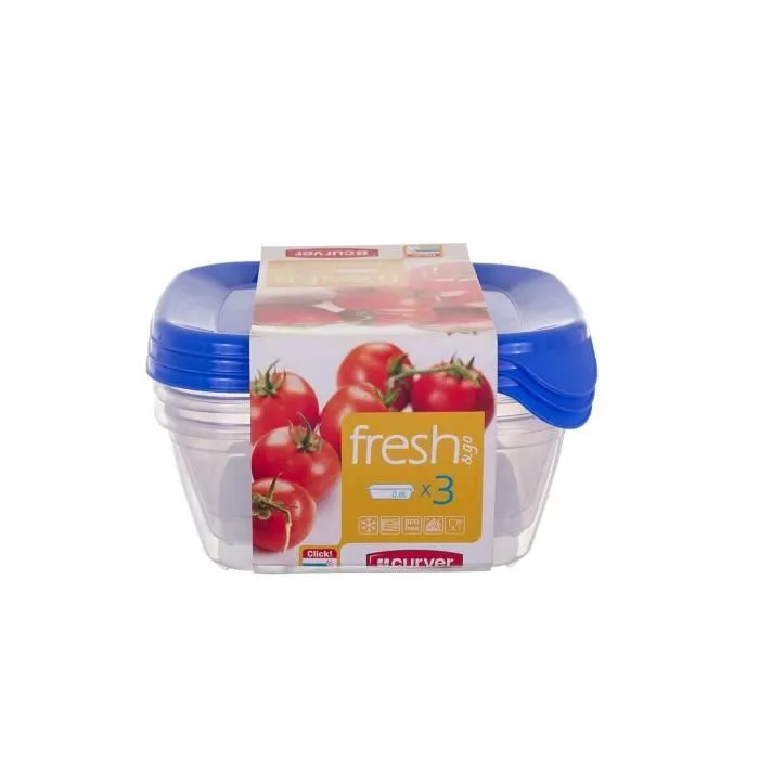 Congélateur-coffre-fort carrés conteneurs en plastique de stockage des aliments avec couvercle bleu Curver, Set de 3 pces (0.8 l)...-0