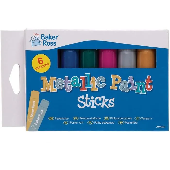 Baker Ross Lot de 6 Btons De Peinture Métallisés pour Posters pour Enfants - AW948-2