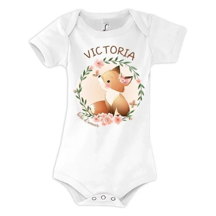 Body bébé VICTORIA Renard - Blanc - Qualité premium - Label Oeko-Tex-0