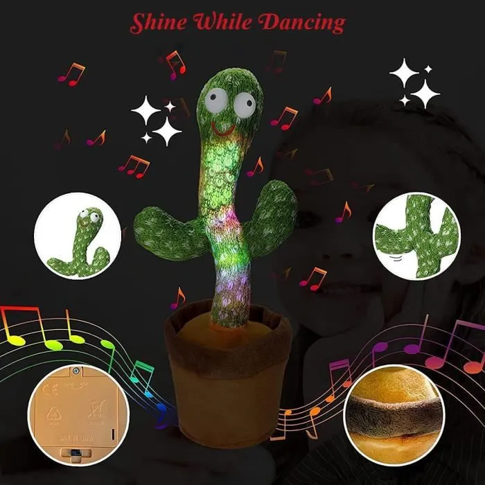Cactus Qui Danse Cactus en Peluche Dansant, Cactus Chantant ,Cactus Parlant Repete Accessoire de Maison Cadeaux pour Enfants-3