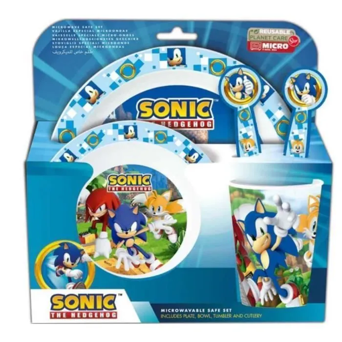 Set déjeuner vaisselle plastique assiettes verre couverts Sonic The Hedgehog-0