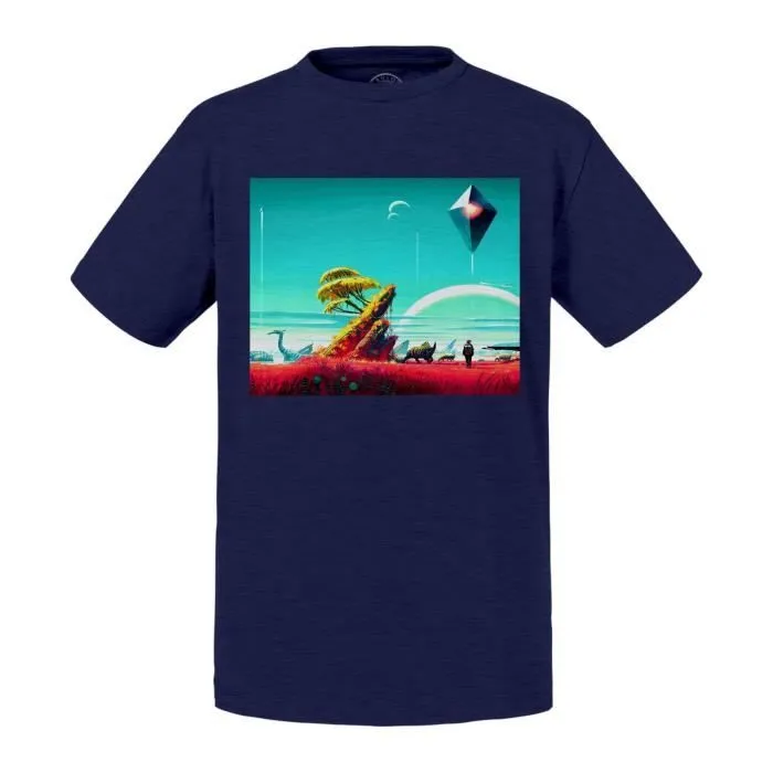 T-shirt Enfant Bleu Planete Inconnue Science Fiction Fusée Fantastique-0