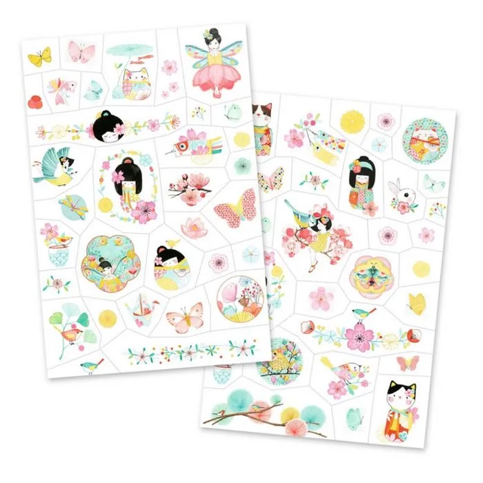 Tatouages temporaires - Djeco - Sakura - Couleurs douces - Prédécoupés - Testés dermatologiquement-1