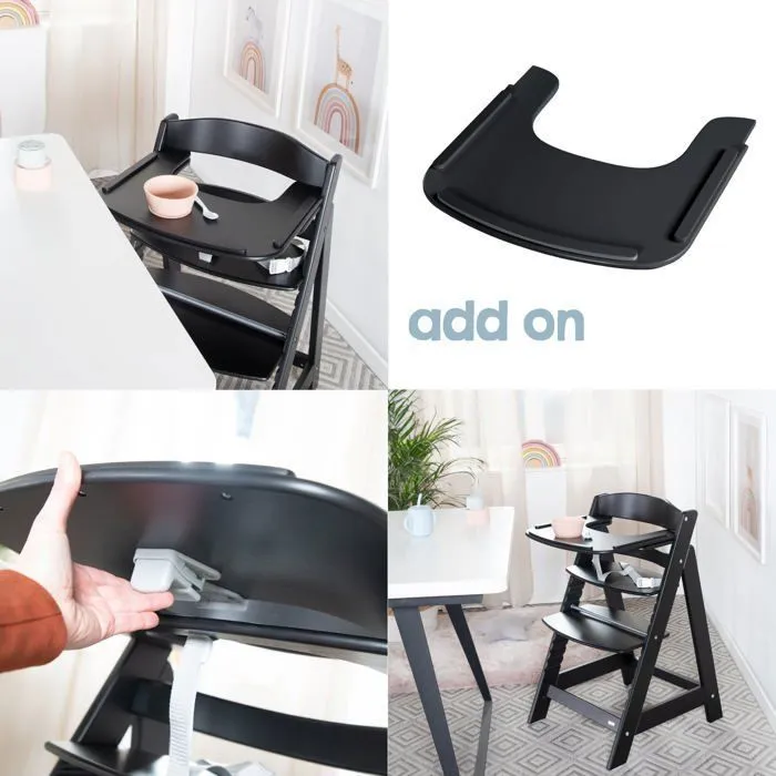 ROBA Plateau de Chaise Haute Sit Up Flex - avec Rebords Élevés - Installation et Nettoyage Facile - Bois Laqué Noir-4