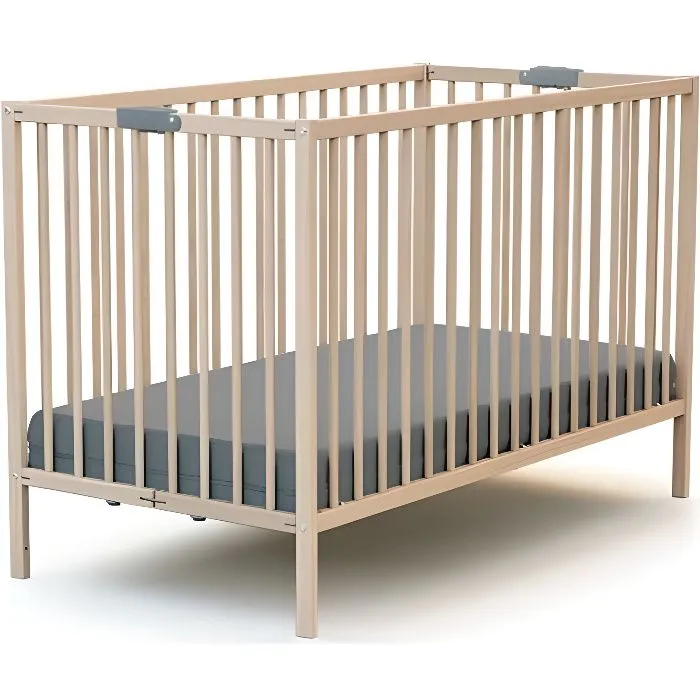 Lit bébé pliant AT4 Webaby Hêtre Brut 60 x 120 - AT4 - Hêtre massif - Beige - Bébé-0