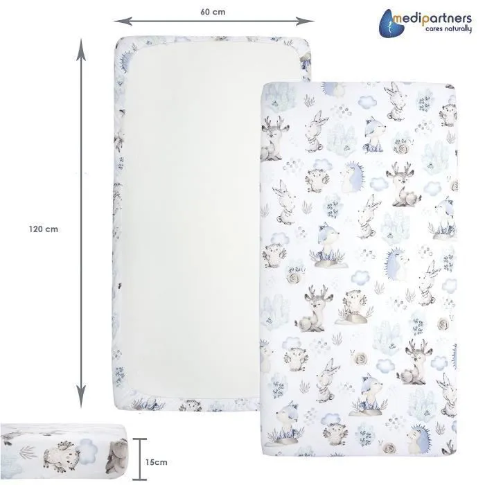 Drap Housse pour Bébé Medi Partners Excellent pour un lit bébé, enfant, 100% coton, protège matelas, 60x120 cm, Cerf et Hérisson-2
