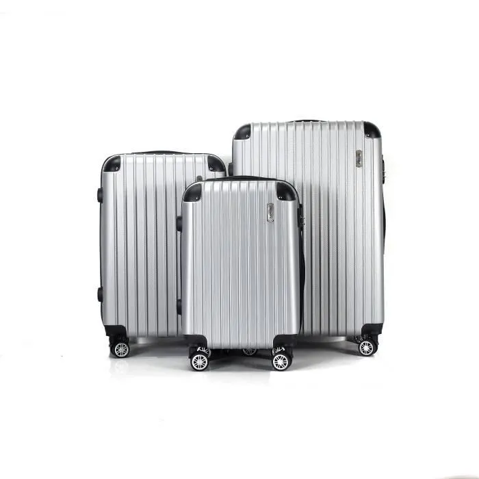 Set de 3 valises 4 roues rigide Gris Silver - Corner - Trolley ADC-0