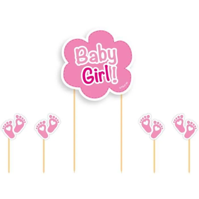 Folat gâteau toppers fille de naissance carton rose 5 pcs-0