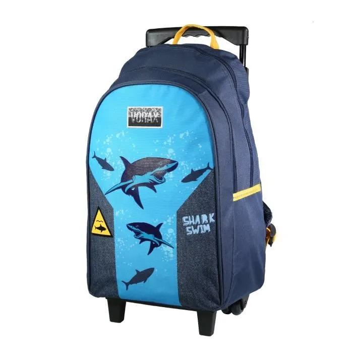 BAGTROTTER Sac à dos à roulettes Vorax Bleu Requins-1