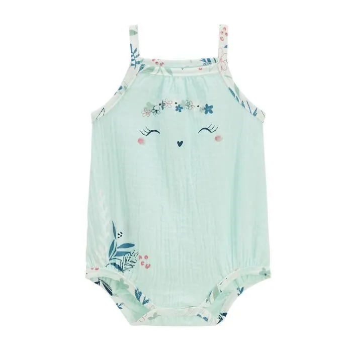 Lot de 2 bodies bébé - Dahlia - Bleu - Gaze de coton - Bretelles - Motifs fleuris-1