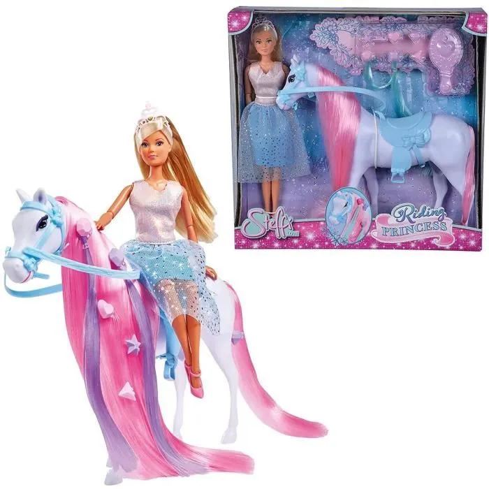Simba - Steffi Love Princesse et Cheval - Poupée Mannequin 29cm - Robe + Tiare - Accessoires de Coiffure inclu-2