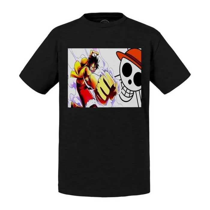 T-shirt Enfant Noir One Piece Monkey D Luffy Poing Fumants Manga-0