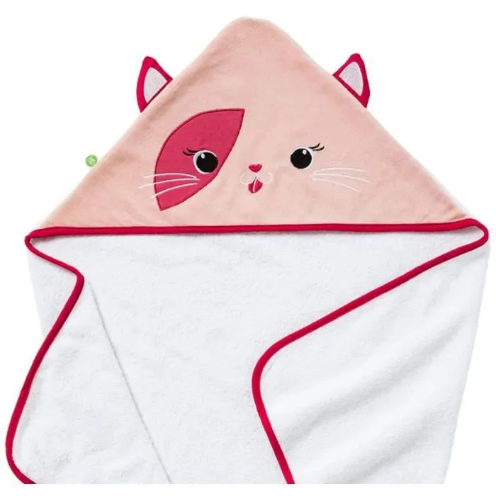 Cape de bain pour bébé - Babycalin - Chat - coton et velours - rose-2