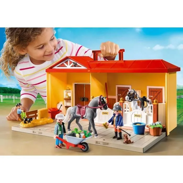 Ecurie transportable - PLAYMOBIL - 71393 - 3 personnages - 2 chevaux - Accessoires inclus-1