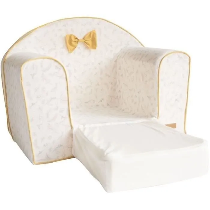 DOMIVA Fauteuil Club Leafy Bunny - Coton bio - Convertible et déhoussable - Blanc/Jaune - 43 x 55,5 x 50 cm-1