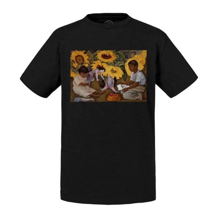 T-shirt Enfant Noir Enfants Tournesol Diego Rivera Peinture Art Moderne Mexique-0