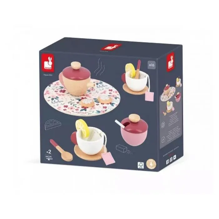 Set À Thé - JANOD - Théière Avec Couvercle Amovible - 16 Accessoires Bois Et Feutrine-0