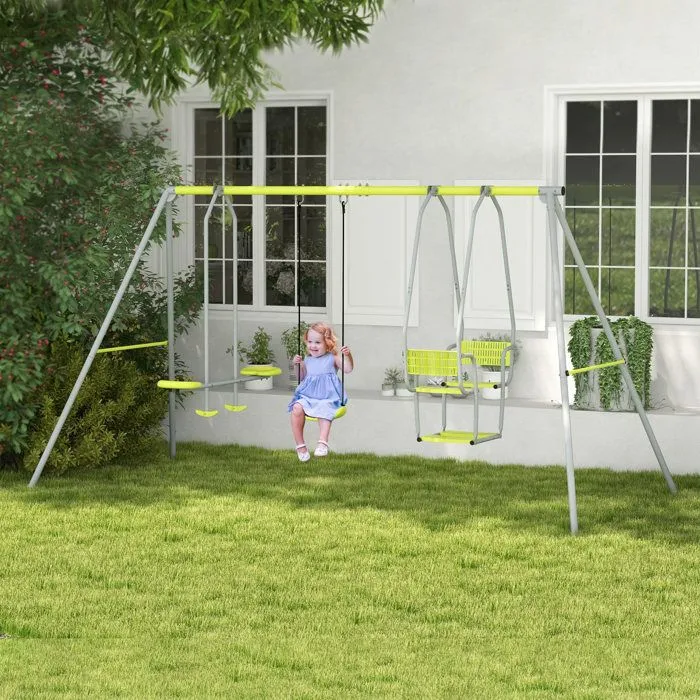 Outsunny - Balançoire pour enfants - Métal - 283x156x180cm - Vert-2