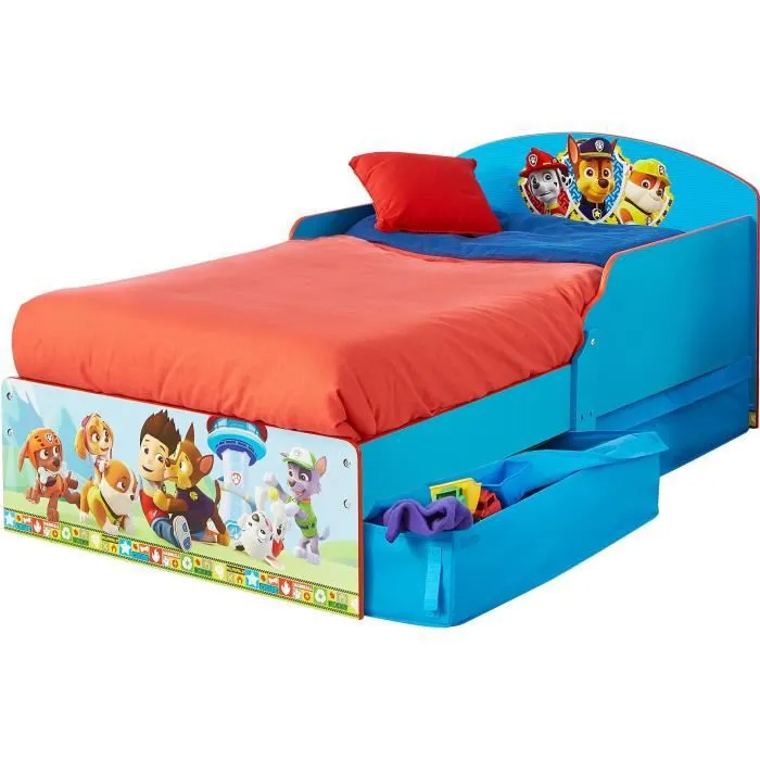 La Pat' Patrouille - Lit pour enfants avec tiroirs de rangement sous le lit pour matelas 140cm x 70cm-2