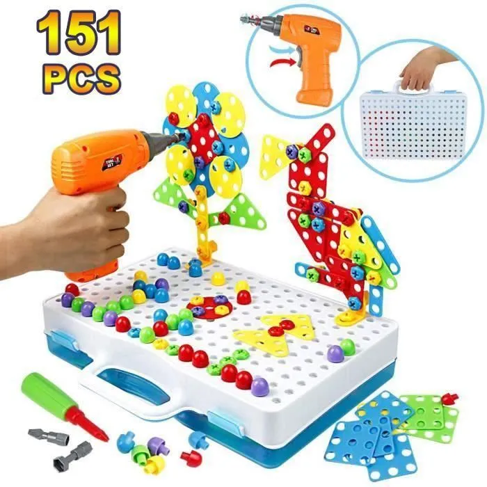 Jeu de Construction Montessori - PIMPIMSKY - 151 Pièces - Perceuse Électronique - Éducatif - Mixte-0