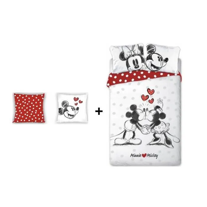 Minnie Mickey - Ensemble parure de couette 140 x 200 cm + Coussin 35 x 35 cm-0